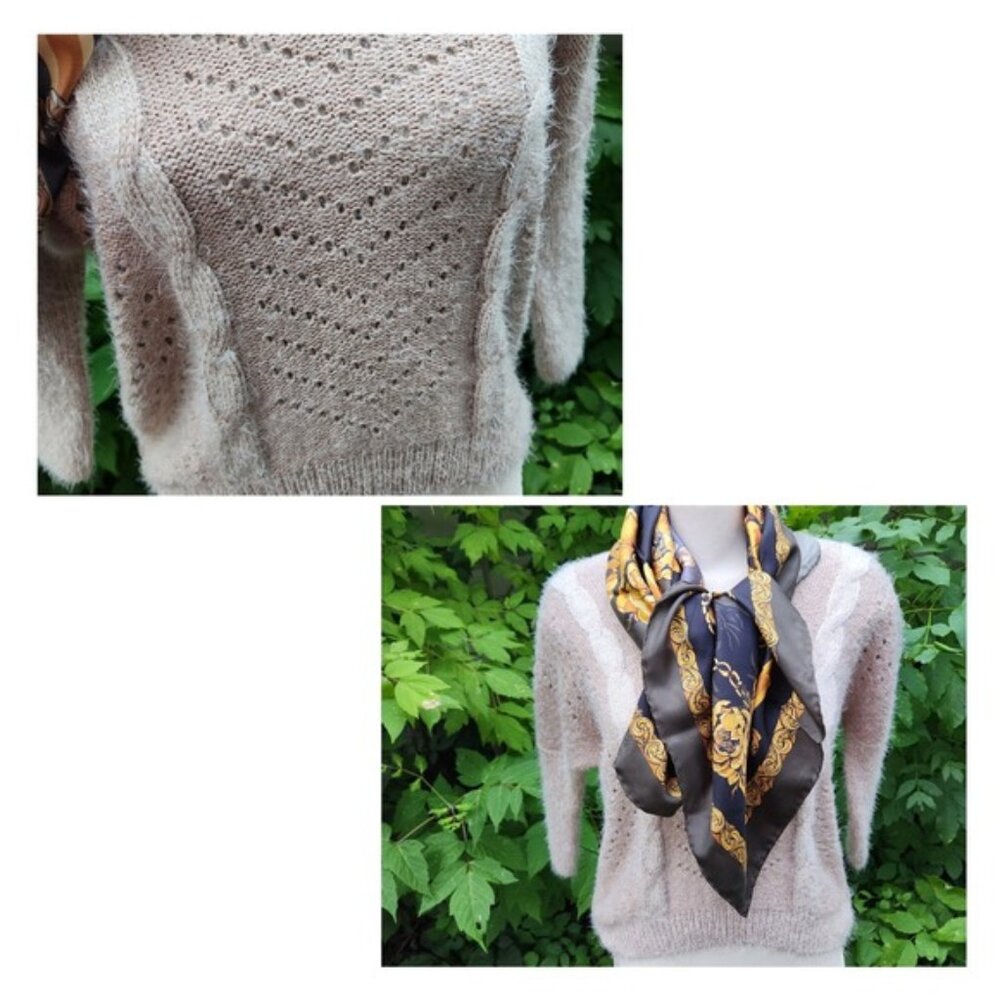 SJP‎ Sarah Jessica Parker Small Knit Sweater Fuzzy Cable Knit